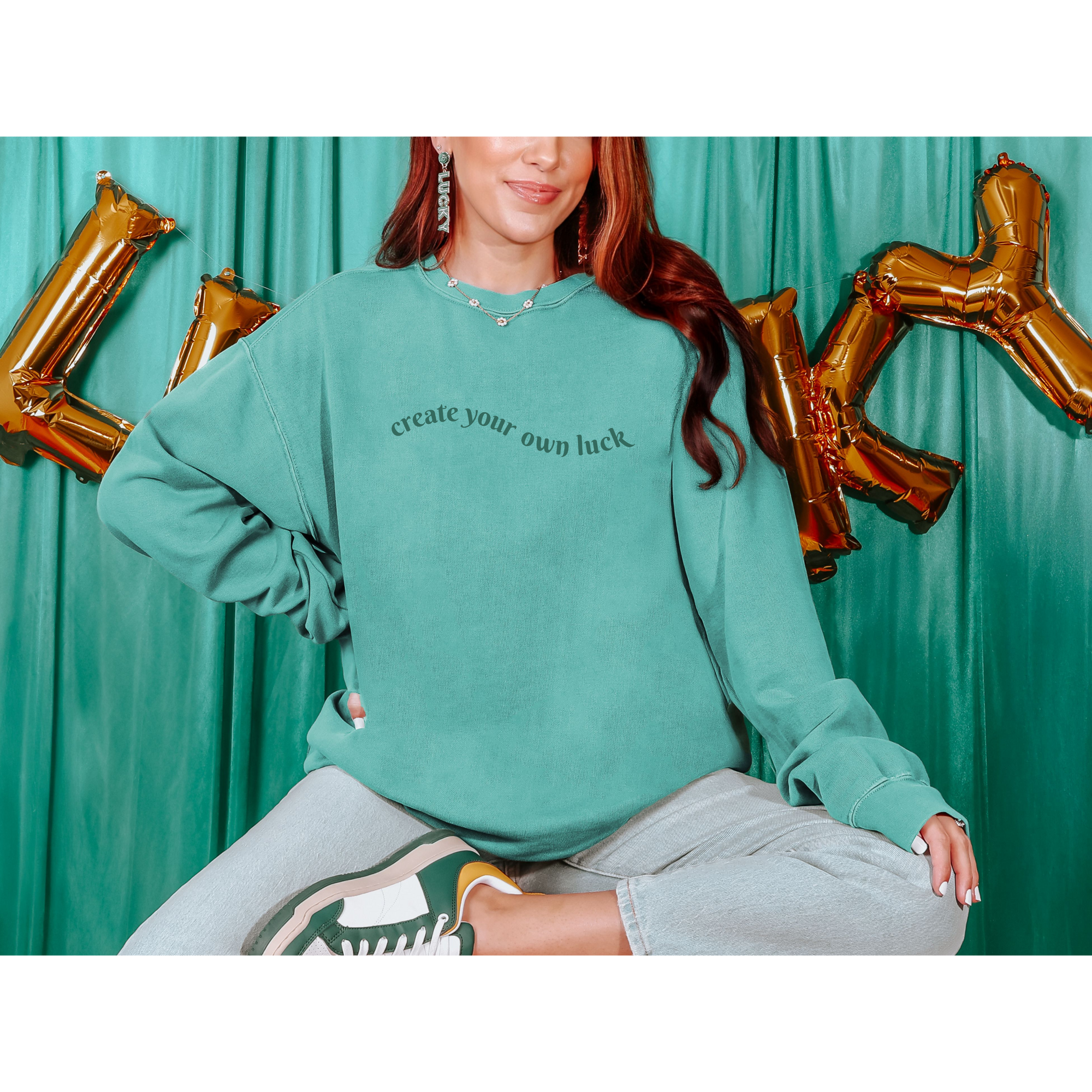 Create Your Own Luck — Seafoam Printed Crew