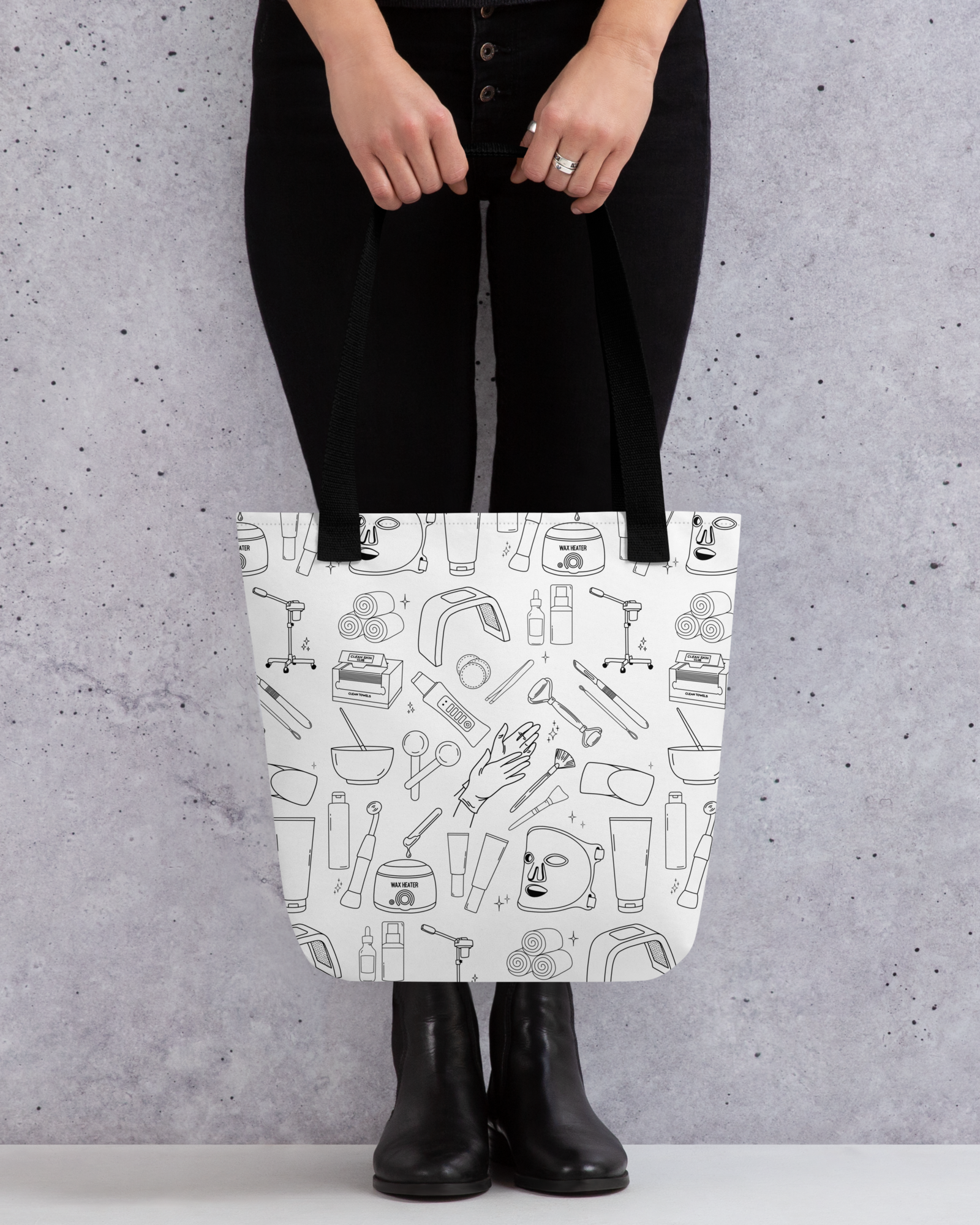 Skincare Doodles — Black Printed Tote Bag