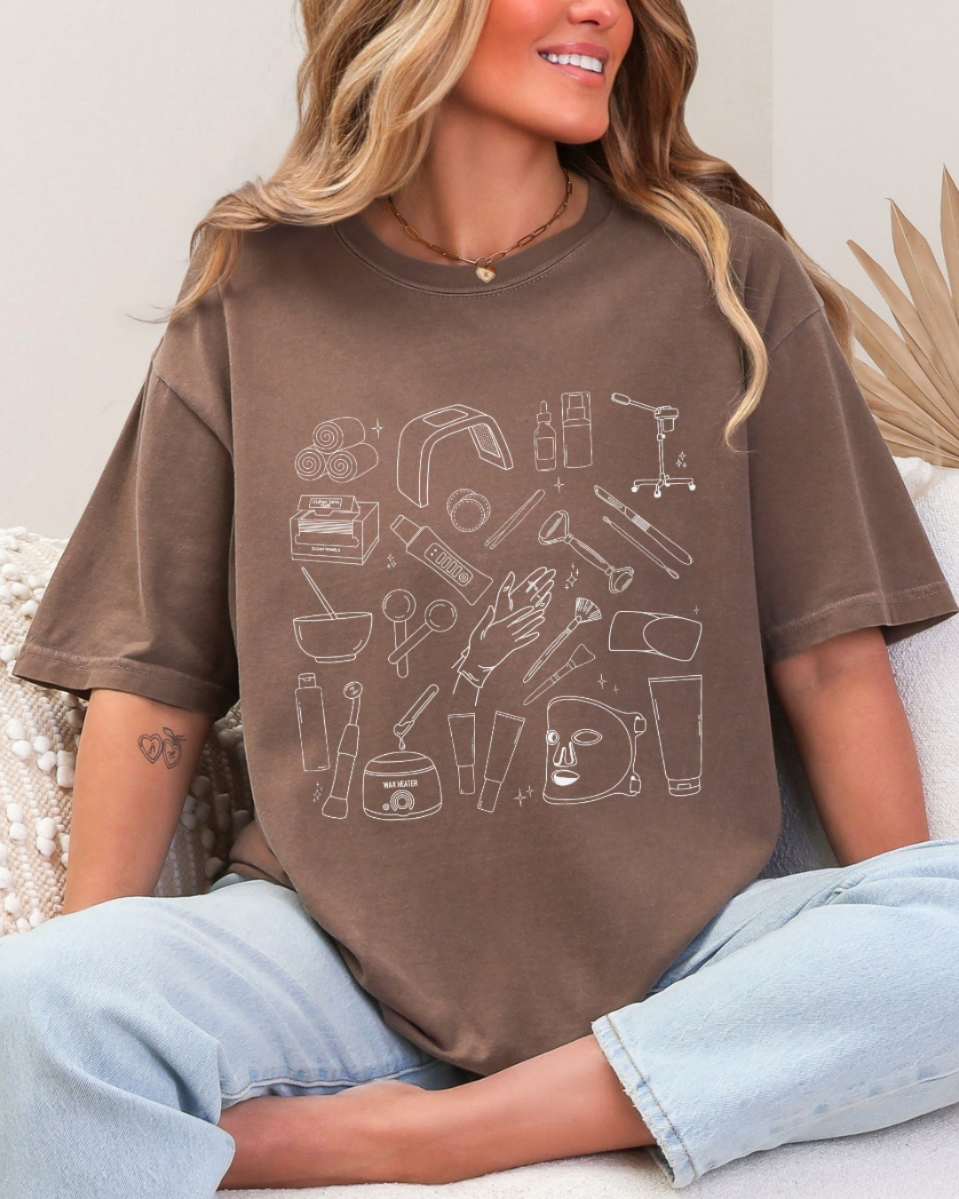 Skincare Doodles —  White Printed Tee