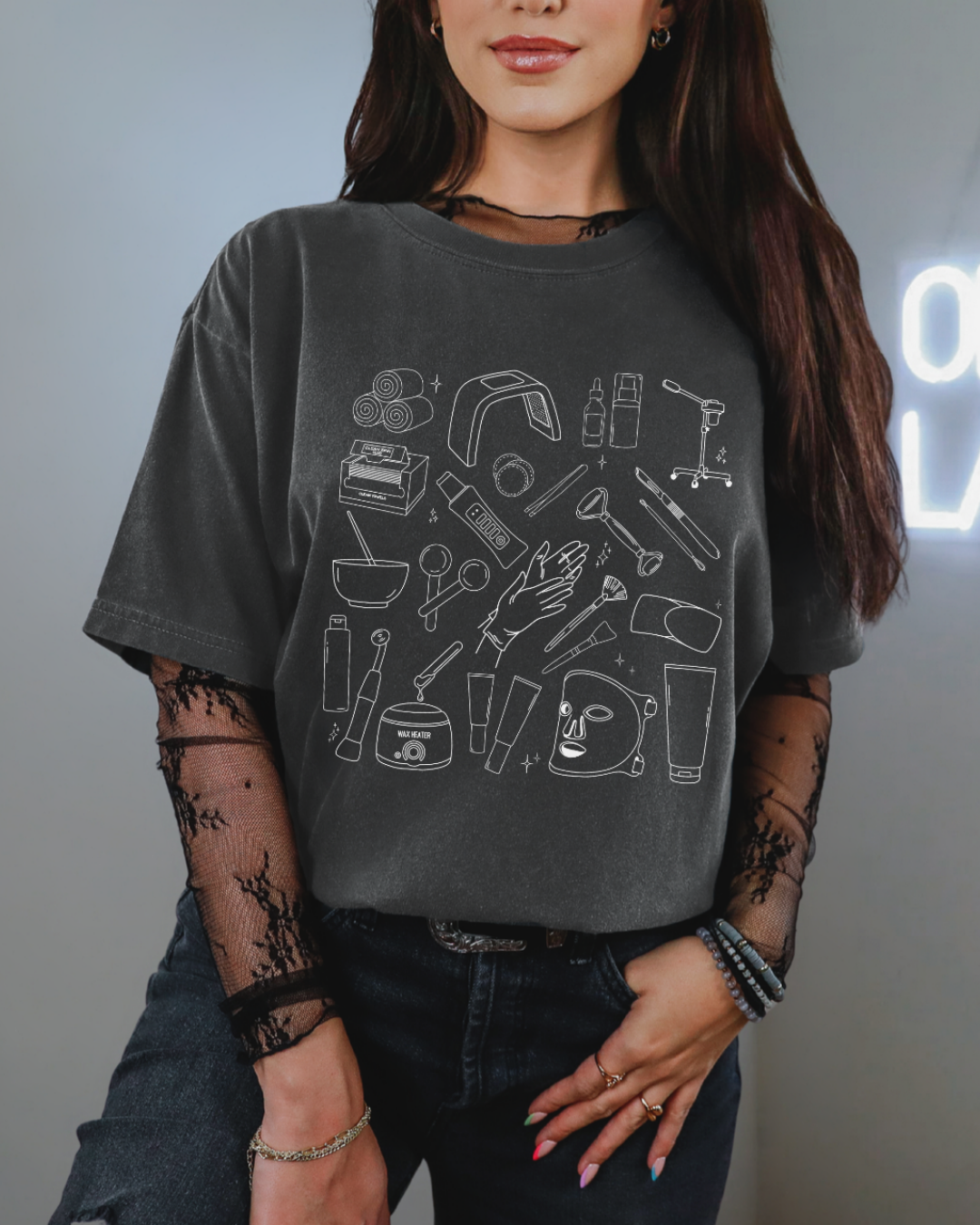 Skincare Doodles —  White Printed Tee