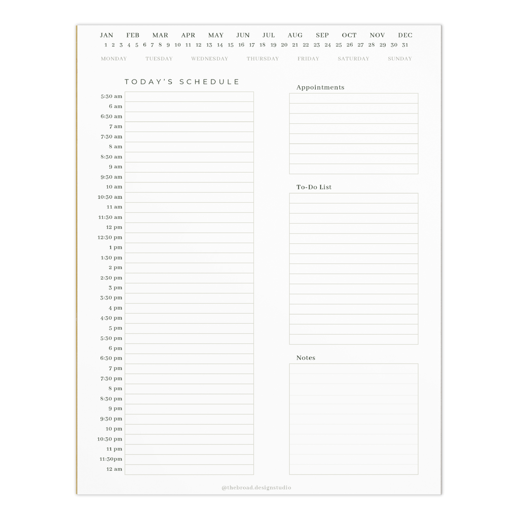 Minimal Daily Schedule Planner – Undated Notepad, with Appointments, To-Do & Notes