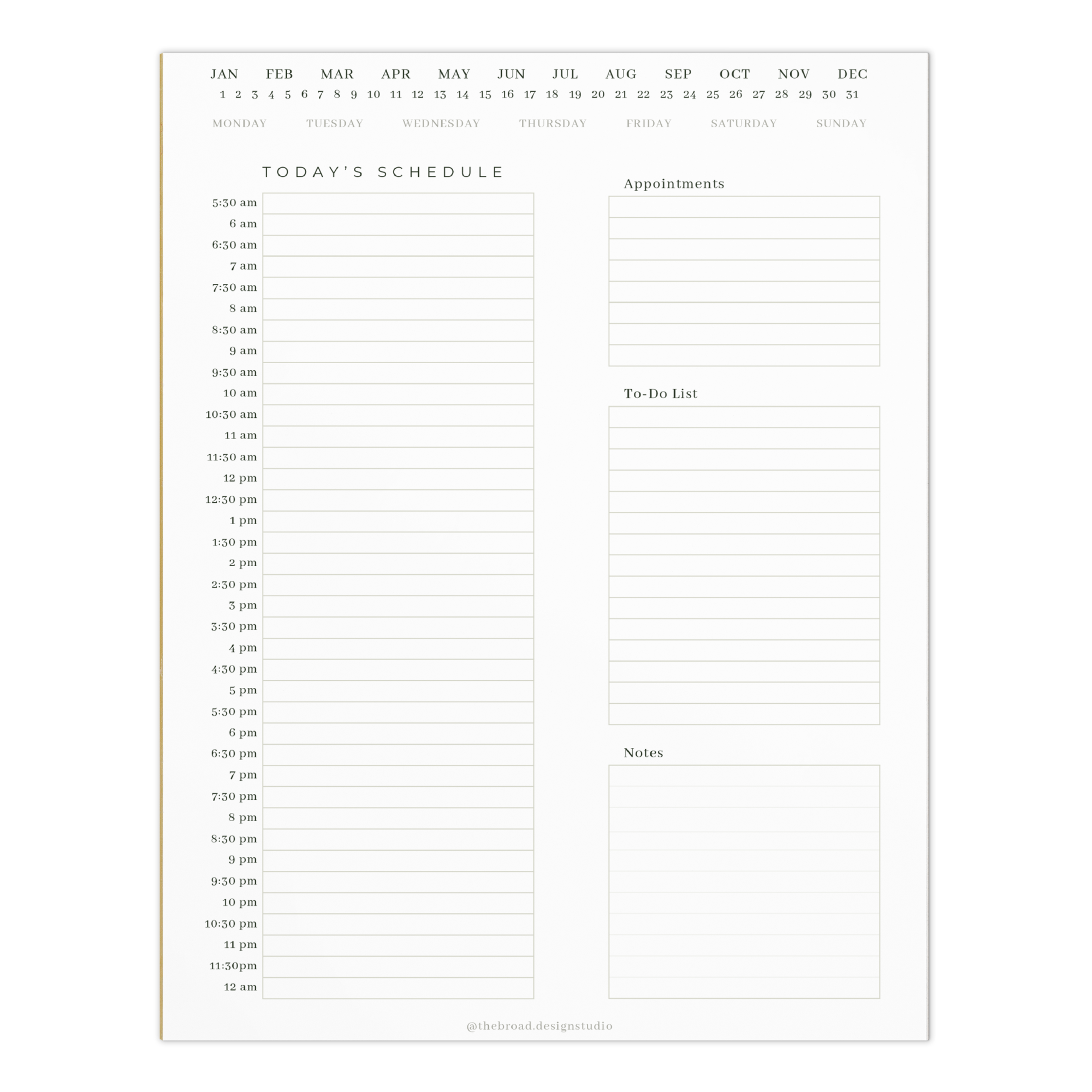 Minimal Daily Schedule Planner – Undated Notepad, with Appointments, To-Do & Notes